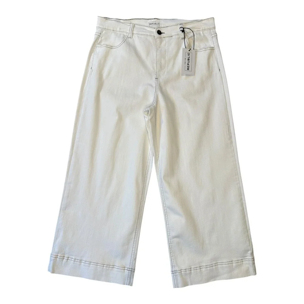 For The Republic Women's Natural White Crop Wide Leg Jeans Size 14 New With Tags